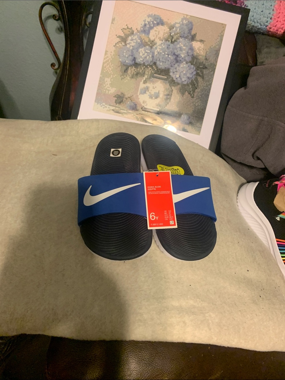 Nike Blue and Black Youth Slide Sandals